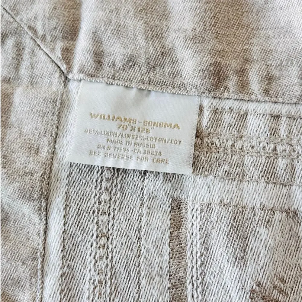 Williams Sonoma 70x126 Linen Cotton Jacquard Grapevine Tablecloth Taupe Ivory